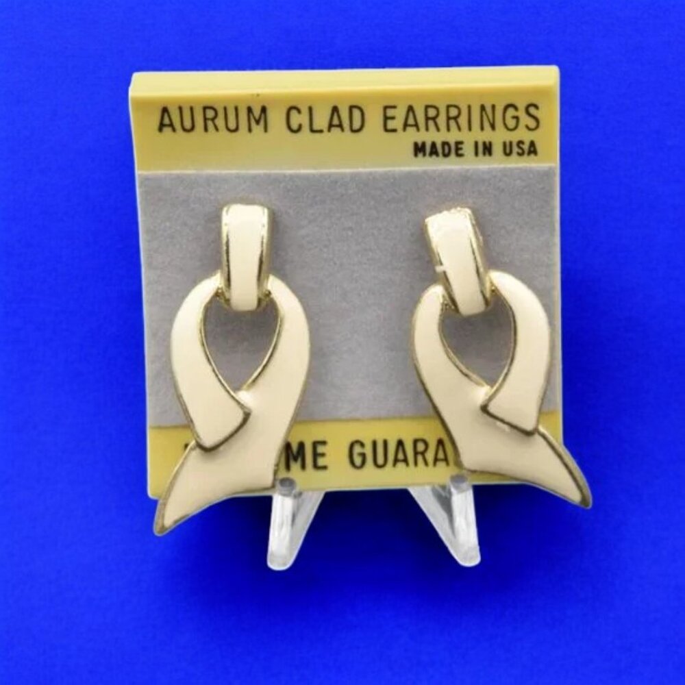 NWT Vintage Earrings Gold & Enamel Pierced Earrings New Old Stock